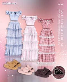 three dresses and slippers are shown on the cover of an ad for sunbeamy