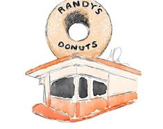 a drawing of a donut sitting on top of a building