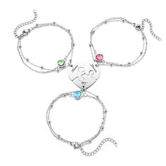 PRICES MAY VARY. BEST FRIENDS BRACELET: Share with your best friend with these unique friendship bracelets that have a puzzle heart and colorful rhinestone design to show your friendship. They can be worn with your outfit for any occasion and can be adjusted to fit most women' hands. FRIENDSHIP JEWELRY: A set of 3 bracelets, each with a half heart charm which when placed together to have a whole heart, make friendship closer and stronger. You can customize message liked your name on the front of the heart. WONDERFUL BFF GIFTS: This matching heart bracelet is a great gift choice for your friends, sisters on birthday, anniversary, graduation ceremony, Christmas and etc. SPECIFICATION: Puzzle heart: 0.91''*0.94''. Bracelet length is 6.9'', adjusted chain length is 2''. You can adjust it with Personalized Metal Heart Bracelet For Friendship, Heart Puzzle Piece, Bff Bracelet, Bff Stuff, Shape Puzzle, Relationship Bracelets, Bff Bracelets, Women Friendship, Best Friend Bracelets