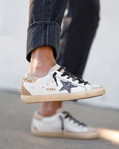 Golden Goose | Superstar Sneaker Leather Glitter Star Lettering – DIANI Star Lettering, Black Golden Goose, Goose Logo, Golden Goose Sneakers Outfit, Golden Goose Outfit, Golden Goose Superstar, Fashion Shoes Boots, Goose Sneakers, Sock Outfits