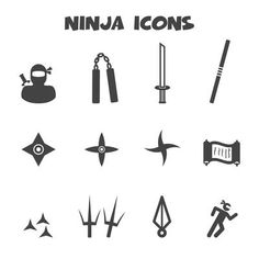 ninja icons set in black and white stock photo - image 399784