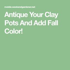 the text reads antique your clay pots and add fall color in white on a green background