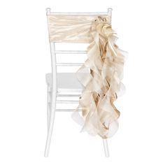 Curly Willow Chair Sash - Champagne - CV Linens Ethereal Decor, Champagne Chairs, 120 Round Tablecloth, Wedding Chair Sashes, Party Chairs, Chair Bands, Crystal Centerpieces, Curly Willow, Chair Sash