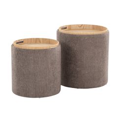 two round wooden containers sitting next to each other