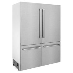 a stainless steel refrigerator freezer with two doors