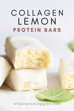 collagen lemon protein bars stacked on top of each other with the words collagen