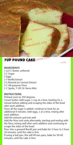 the instructions for how to make a pound cake