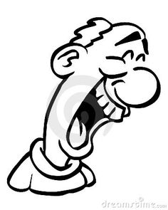 an angry cartoon man with his mouth open and tongue wide open, black and white