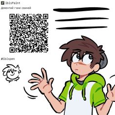 a cartoon boy with headphones and a qr code