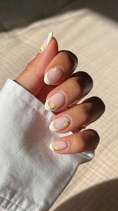 42 Insanely Cute Summer Nail Designs You'll Absolutely Love - She Be Thriving Lemon Tip Nails, Simple Nail Art Almond Nails, Nails Europe Summer, Lemon French Tip Nails, French Inspired Nails, Cute Funky Nails Short, Fruit French Tip Nails, Simple Nails 2024, European Vacation Nails