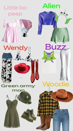 the names of different types of clothes and hats are shown in this graphic style, which includes