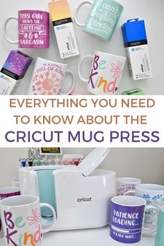 the words everything you need to know about the cricut mug press are shown