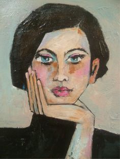 a painting of a woman with her hand on her face