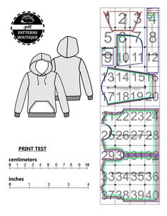 the hoodie pattern is shown with numbers and measurements for each item in this image