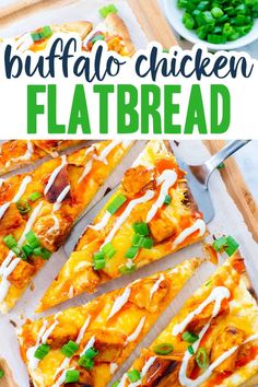 this buffalo chicken flatbread is loaded with cheese, green onions and cilantro