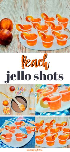 peach jelly jello shots on a white plate