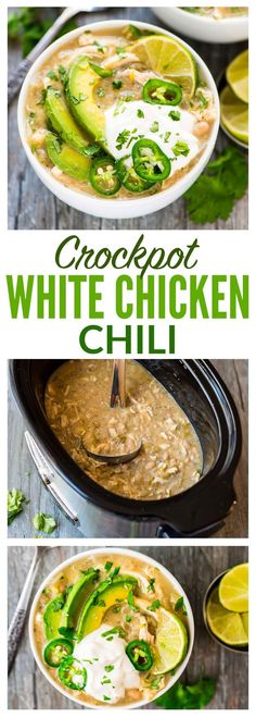 the recipe for crockpot white chicken chili with avocado and cilantro