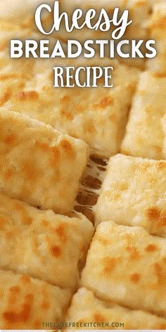 cheesy breadsticks recipe with text overlay