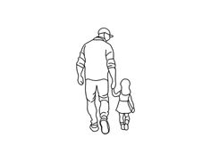 a drawing of a man walking with a child in his hand and holding the hand of another person's hand