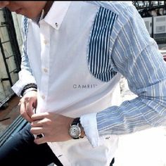 Men Shirt Details, Mens Fashion Wear, Patchwork Shirt, Shirt Detail, Smart Casual Outfit, Designer Kids Clothes, Designer Shirts, Fashion Man