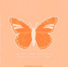 an orange and white butterfly with the words he hath made everything beautiful in this time