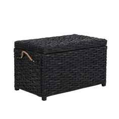 a large black wicker box with handles