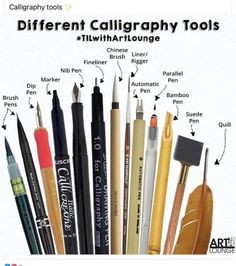 an image of different calligraphy tools on the page with caption for each item