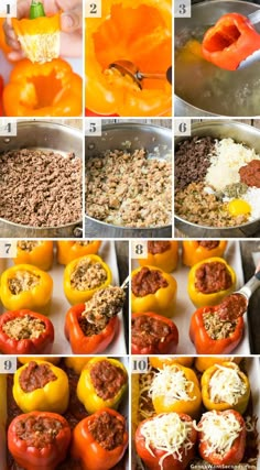 step by step instructions on how to make stuffed bell peppers with ground beef and cheese