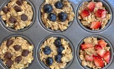 muffins with oats, strawberries and chocolate chips in the middle are ready to be baked