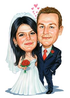 a caricature of a bride and groom