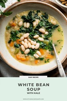 white bean soup with kale in a bowl