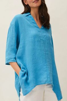 Material Cotton Style Fashion , Casual Pattern Type Solid Element Split Joint Neckline Turndown Collar Sleeve Length Half Sleeve Fit Type Loose Closed Type Pullover Size(in) Shoulder Width Bust Waist S 19.2 40.6 40.6 M 19.7 42.5 42.5 L 20.2 44.5 44.5 XL 20.7 46.5 46.5 2XL 21.2 48.4 48.4 Tips:Due to the many variations in monitors, the color in the image could look slightly different, please take physical design and color shall prevail.Please allow 0.4"-1" differs due to manual measurement. Blue Linen V-neck Blouse, Blue V-neck Blouse With Pockets, Turndown Collar, Phase Eight, Collar Top, Kingfisher, Cropped Trousers, Spring Day, S Models