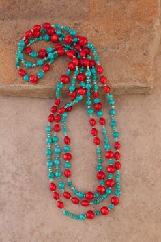 60" Long Wraparound Southwestern Coral, Turquoise & Crystal Necklace. Necklaces Ideas, Floating Diamond Necklace, Dainty Diamond Necklace, Floating Necklace, Turquoise Crystal, Handmade Beaded Necklaces, Valentines Necklace, Beaded Jewelry Patterns, Sea Glass Jewelry