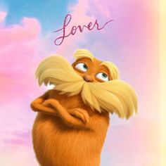 the lorax character is wearing glasses and standing in front of a pink sky