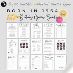 the printable 60th birthday party game is shown