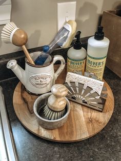 the kitchen counter is clean and ready to be used as a soap dispenser