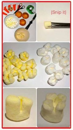 there are four pictures showing how to make marshmallows and what to put in them