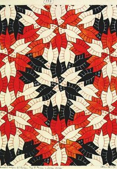 an image of a red and black pattern with leaves in the center on white paper