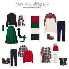 an assortment of clothing and accessories including boots, sweaters, scarves, gloves