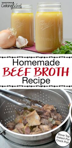 homemade beef broth recipe in two jars