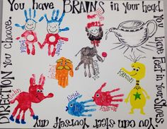 handprints with different types of children's drawings on them