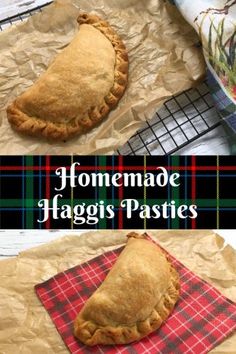 homemade haagis pasties are sitting on wax paper