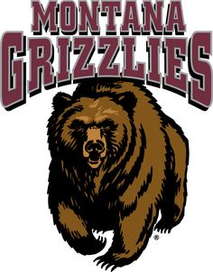 the montana grizzles logo is shown in red and brown on a white background