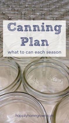 canning jars with text overlay that says canning plan what to can each season