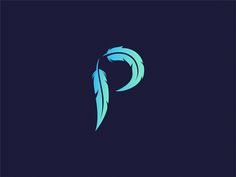 the letter p is made up of feathers on a dark background, and it appears to be blue