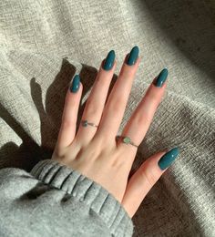 Short Forest Green Nails, Classy Purple Nails, Nail Colors Almond, Solid Color Almond Nails, Nail Inspo Classy, Blue Nail Polish, Classy Acrylic Nails