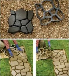 the steps are made out of stone and then laid in grass to be used as stepping stones