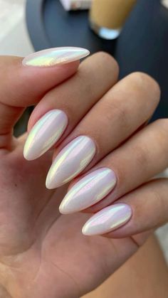 Almond Shaped Dip Nails, Almond Dipped Nails, Country Nails, Mirror Nails, Silver Nail, Dip Nails, Shiny Nails, Vacation Nails, Metallic Nails