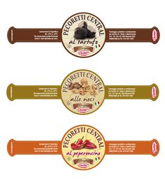 three labels with different types of food on them