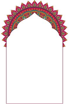 an ornate arch with colorful designs on the top and bottom, as well as a white background